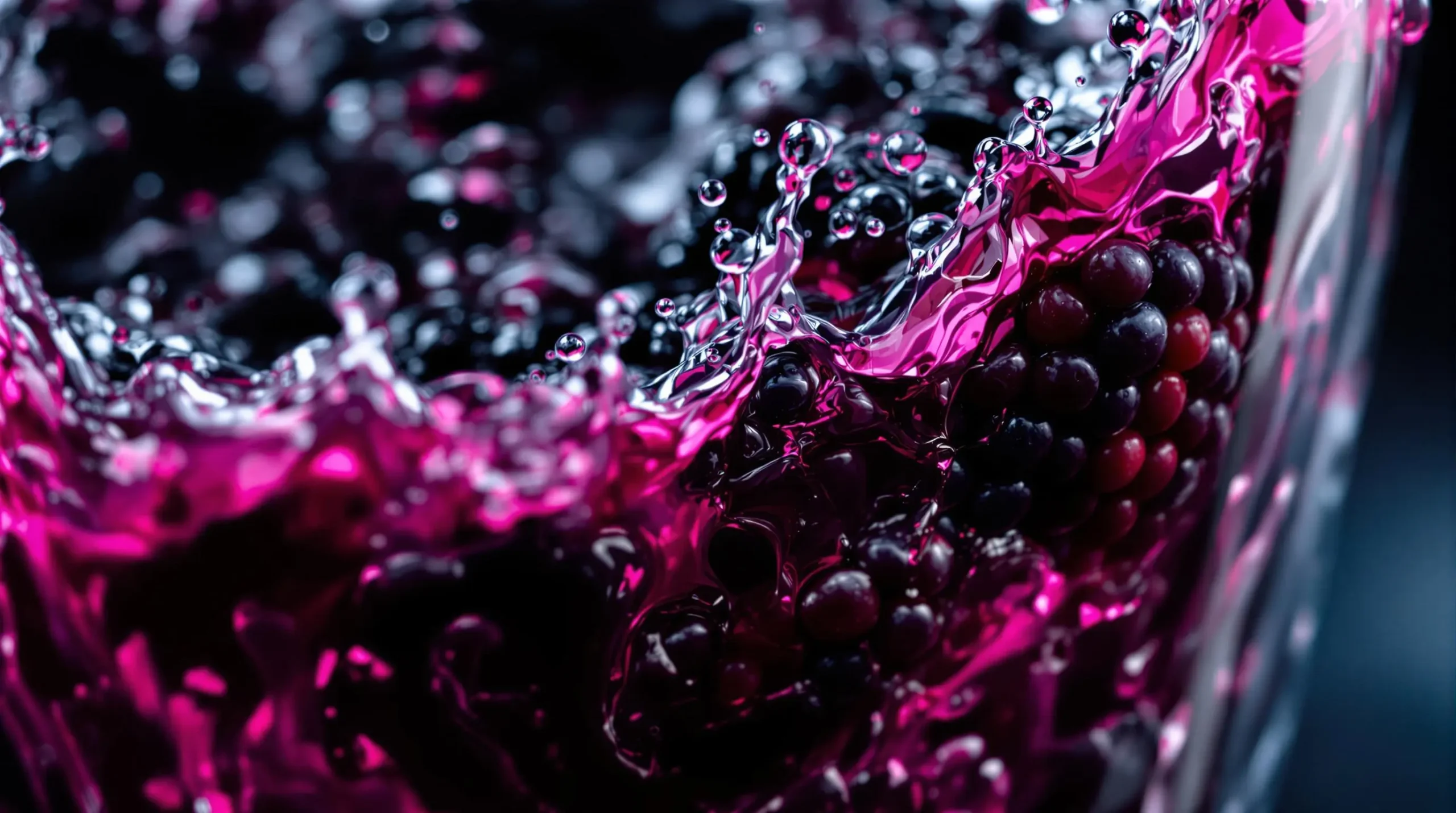 Macro view of fresh blackberries being muddled in crystal mixing glass, releasing vibrant purple juice with dramatic side lighting