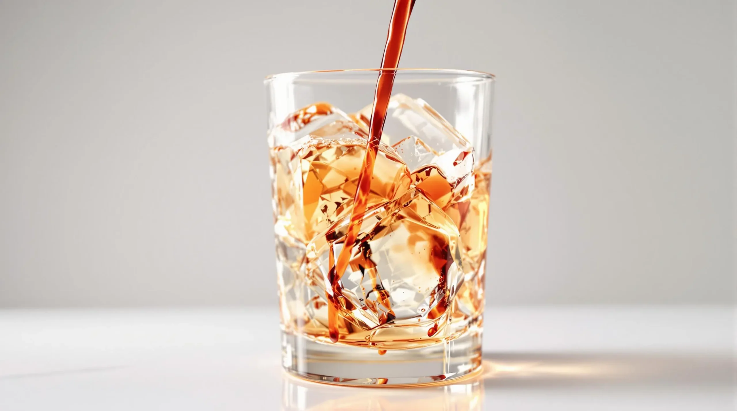 Grenadine being poured down glass side into Corona mixture, creating dramatic red stream through golden liquid with visible ice cubes