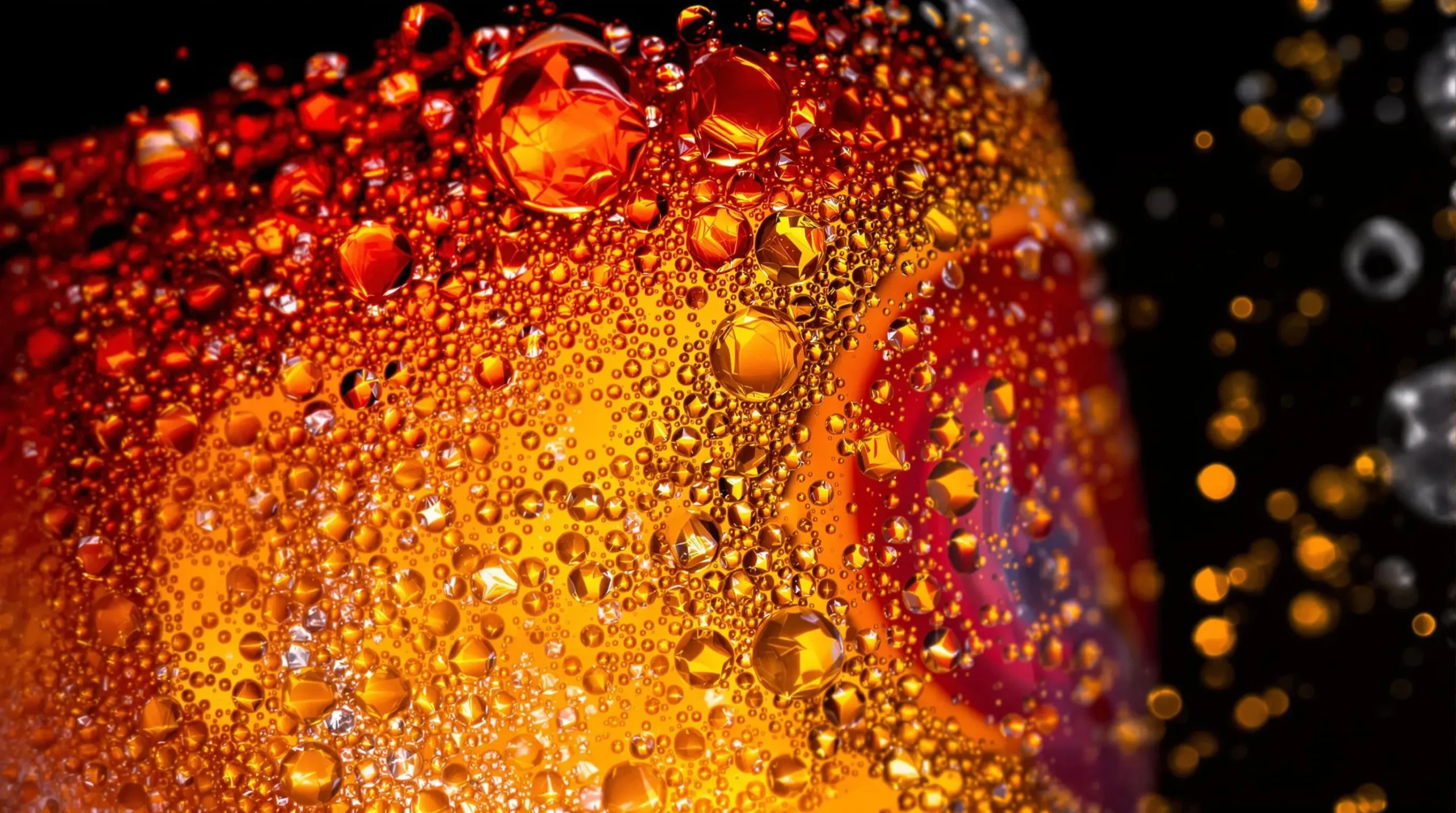 Macro view of Corona Sunrise gradient layers showing red grenadine meeting orange juice and golden beer with bubble patterns and condensation