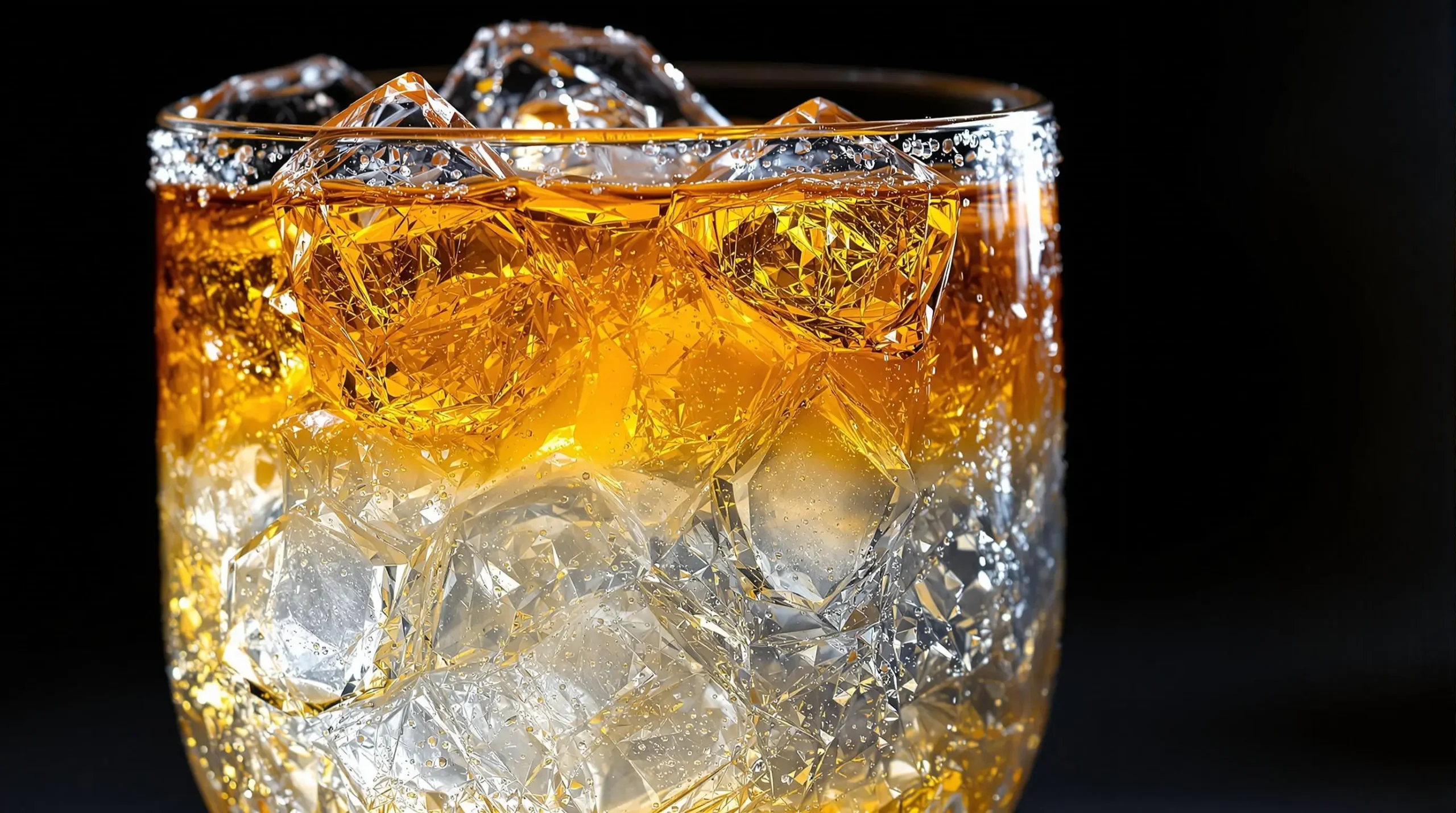 Close-up of layered fall margarita showing amber to clear gradient with ice crystals and condensation details in backlighting