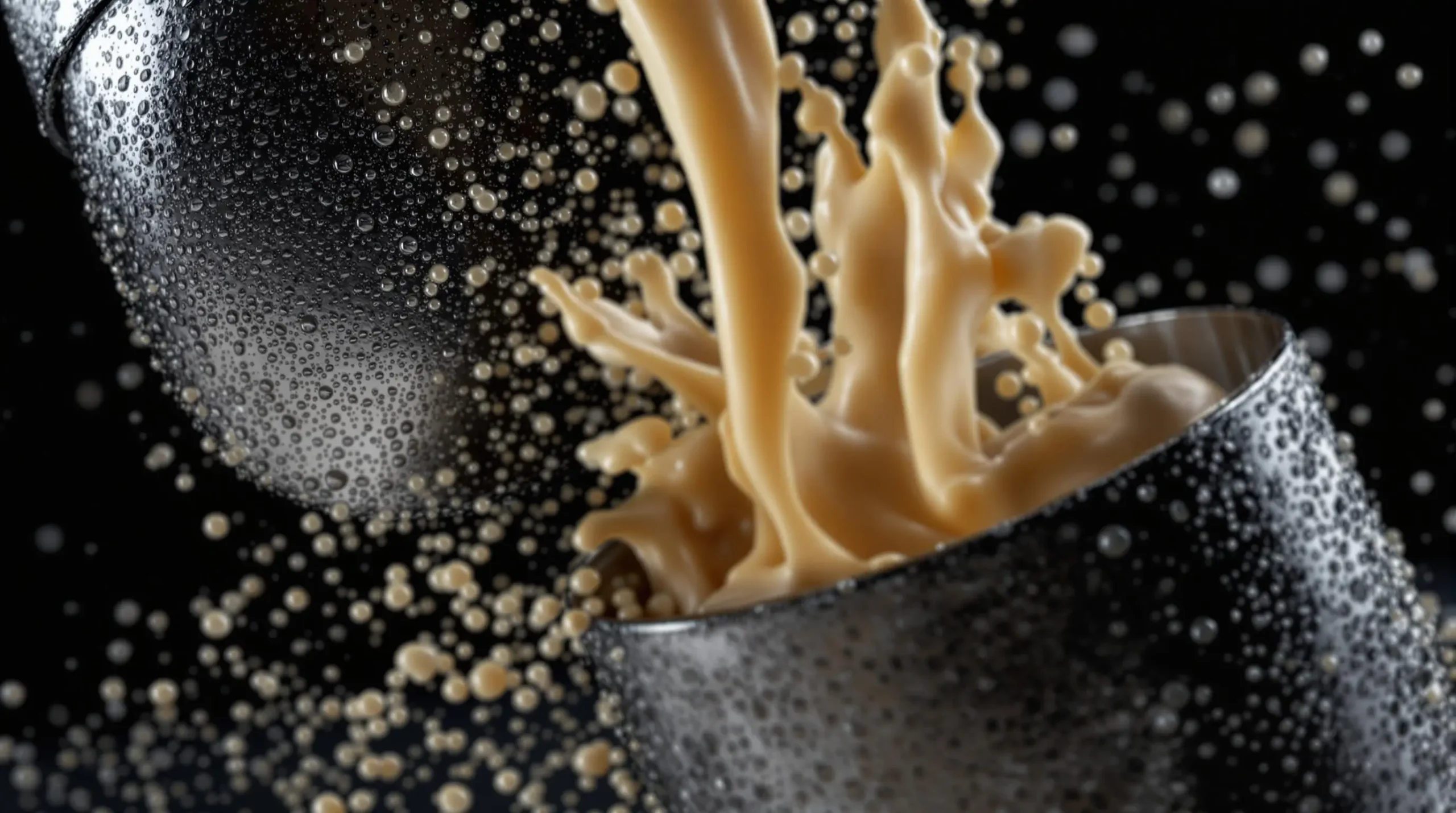 Bartender vigorously shaking toasted almond cocktail ingredients in condensation-covered stainless steel shaker with motion blur